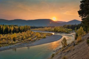 The North Fork of the Flathead River runs the entire length of the river valley.
