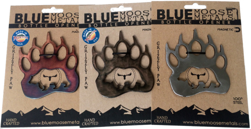 Vital Ground grizzly paw bottle openers in gold, silver and bronze colors