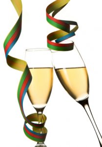 Champagne glasses with ribbons; Makea tribute gift